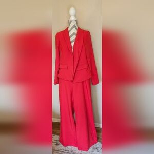 Torrid Red Structured Suit Set: Shawl Collar Blazer And Wide Leg Pants